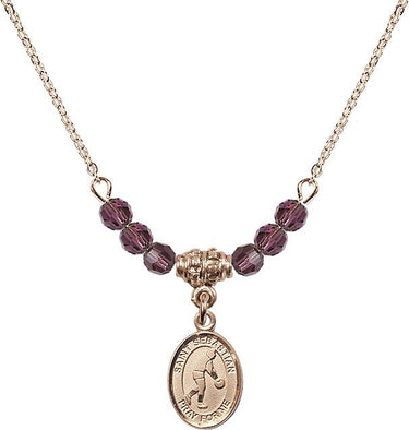 Saint Sebastian Basketball Birthstone Necklace | 1/2 inch | 4mm Beads