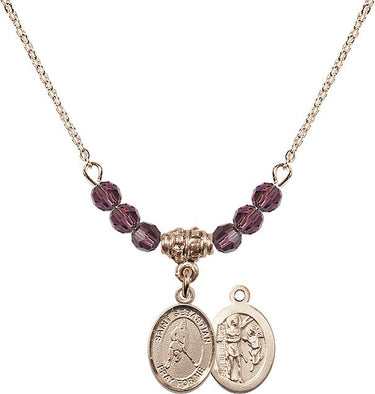 Saint Sebastian Ice Hockey Birthstone Necklace | 1/2 inch | 4mm Beads