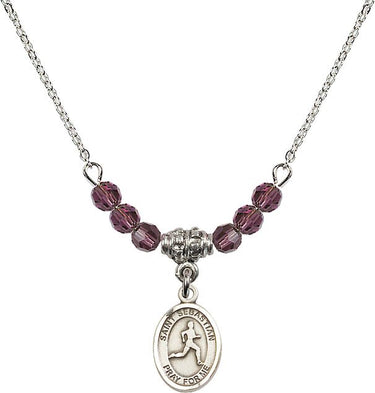 Saint Sebastian Track & Field Birthstone Necklace | 1/2 inch | 4mm Beads