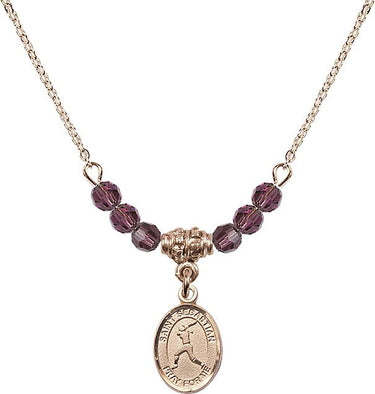 Saint Sebastian Softball Birthstone Necklace | 1/2 inch | 4mm Beads