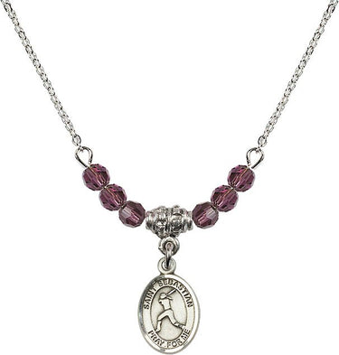 Saint Sebastian Softball Birthstone Necklace | 1/2 inch | 4mm Beads