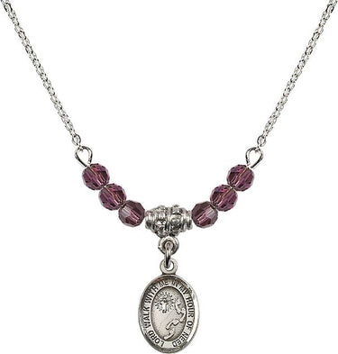 Footprints Cross Birthstone Necklace | 1/2 inch | 4mm Beads