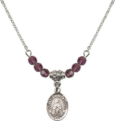 Collar de la Virgen de la Rosa Mística con Piedra de Nacimiento | 1/2 pulgada | Cuentas de 4 mm