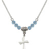 Cross Birthstone Necklace | 3/4 inch | 4mm Beads  Aqua Sterling Silver