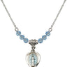 Miraculous Medal Birthstone Necklace | 1/2 inch | 4mm Beads  Aqua Sterling Silver