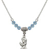 Praying Girl Birthstone Necklace | 5/8 inch | 4mm Beads  Aqua Sterling Silver