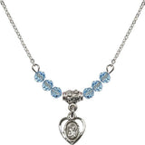Saint Anne Birthstone Necklace | 3/8 inch | 4mm Beads  Aqua Sterling Silver
