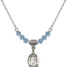 Saint Anne Birthstone Necklace | 1/2 inch | 4mm Beads  Aqua Sterling Silver