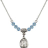 Saint Blaise Birthstone Necklace | 1/2 inch | 4mm Beads  Aqua Sterling Silver