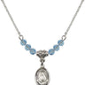 Saint Frances Cabrini Birthstone Necklace | 1/2 inch | 4mm Beads  Aqua Sterling Silver