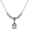 Saint Camillus of Lellis Birthstone Necklace | 1/2 inch | 4mm Beads  Aqua Sterling Silver