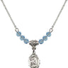 Saint Gerard Majella Birthstone Necklace | 1/2 inch | 4mm Beads  Aqua Sterling Silver