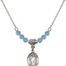 Saint Justin Birthstone Necklace | 1/2 inch | 4mm Beads  Aqua Sterling Silver