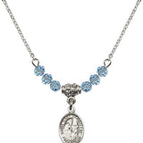 Saint Mary Magdalene Birthstone Necklace | 1/2 inch | 4mm Beads  Aqua Sterling Silver