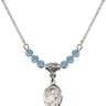 Saint Martin de Porres Birthstone Necklace | 1/2 inch | 4mm Beads  Aqua Sterling Silver