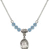 Saint Teresa of Avila Birthstone Necklace | 1/2 inch | 4mm Beads  Aqua Sterling Silver