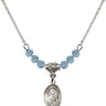 Saint Theresa Birthstone Necklace | 1/2 inch | 4mm Beads  Aqua Sterling Silver