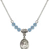 Saint Leo the Great Birthstone Necklace | 1/2 inch | 4mm Beads  Aqua Sterling Silver