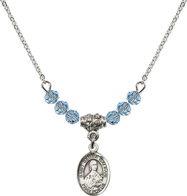 Collar con dije de Santa Gema Galgani y piedra de nacimiento | 1.3 cm | Cuentas de 4 mm