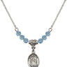 Saint Sophia Birthstone Necklace | 1/2 inch | 4mm Beads  Aqua Sterling Silver