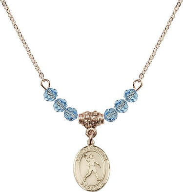 Saint Christopher Football Birthstone Necklace | 1/2 inch | 4mm Beads