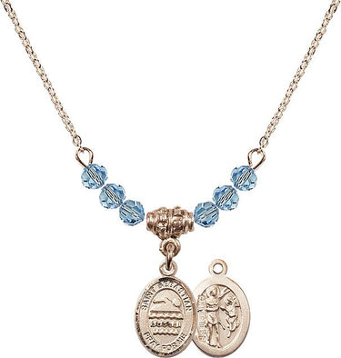 Saint Sebastian Swimming Birthstone Necklace | 1/2 inch | 4mm Beads