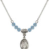 Our Lady of Fatima Birthstone Necklace | 1/2 inch | 4mm Beads  Aqua Sterling Silver