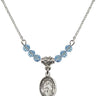Saint Maria Goretti Birthstone Necklace | 1/2 inch | 4mm Beads  Aqua Sterling Silver