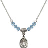 Saint Barnabas Birthstone Necklace | 1/2 inch | 4mm Beads  Aqua Sterling Silver
