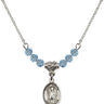 Saint Austin Birthstone Necklace | 1/2 inch | 4mm Beads  Aqua Sterling Silver