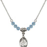 Saint Perpetua Birthstone Necklace | 1/2 inch | 4mm Beads  Aqua Sterling Silver