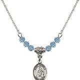 Saint Angela Merici Birthstone Necklace | 1/2 inch | 4mm Beads  Aqua Sterling Silver