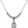 Saint Angela Merici Birthstone Necklace | 1/2 inch | 4mm Beads  Aqua Sterling Silver