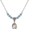 Saint Teresa of Calcutta Birthstone Necklace | 1/2 inch | 4mm Beads  Aqua Sterling Silver
