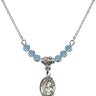Saint Rene Goupil Birthstone Necklace | 1/2 inch | 4mm Beads  Aqua Sterling Silver