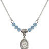 Immaculate Heart of Mary Birthstone Necklace | 1/2 inch | 4mm Beads  Aqua Sterling Silver