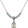 Saint Vitus Birthstone Necklace | 1/2 inch | 4mm Beads  Aqua Sterling Silver