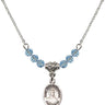 Saint John Berchmans Birthstone Necklace | 1/2 inch | 4mm Beads  Aqua Sterling Silver