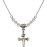 Crucifix Birthstone Necklace | 7/8 inch | 4mm Beads  Crystal Sterling Silver