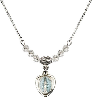 Miraculous Medal Birthstone Necklace | Aqua | 1/2 inch
