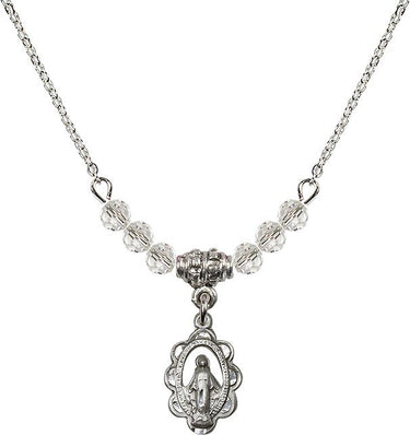 Sterling Miraculous Medal Birthstone Necklace | 1/2 inch | 4mm Beads | N20-1610