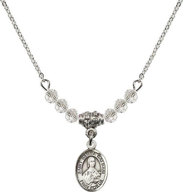 Collar con dije de Santa Gema Galgani y piedra de nacimiento | 1.3 cm | Cuentas de 4 mm