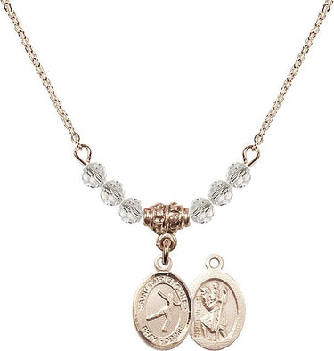 Saint Christopher Figure Skating Birthstone Necklace | 1/2 inch | 4mm Beads