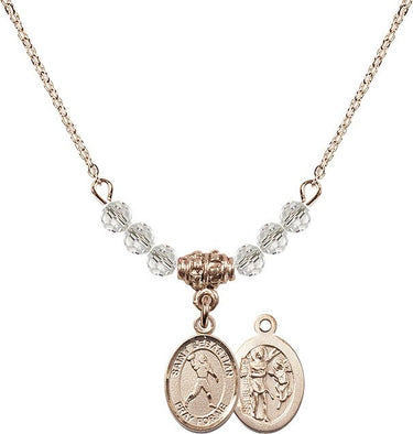 Saint Sebastian Football Birthstone Necklace | 1/2 inch | 4mm Beads