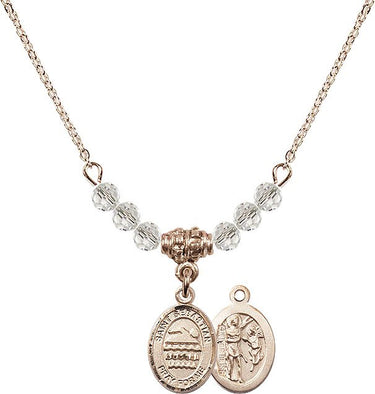 Saint Sebastian Swimming Birthstone Necklace | 1/2 inch | 4mm Beads