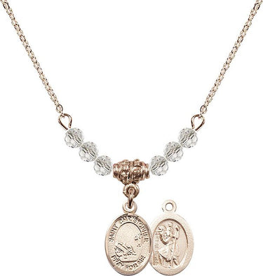 Saint Christopher Fishing Birthstone Necklace | 1/2 inch | 4mm Beads