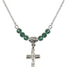 Cross Birthstone Necklace | 1 1/2 inch | 4mm Beads  Emerald Sterling Silver