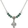 Cross Birthstone Necklace | 1/2 inch | 4mm Beads  Emerald Sterling Silver