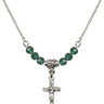 Crucifix Birthstone Necklace | 5/8 inch | 4mm Beads  Emerald Sterling Silver