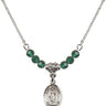 Saint Barbara Birthstone Necklace | 1/2 inch | 4mm Beads  Emerald Sterling Silver